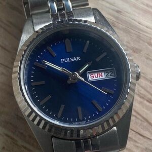 Pulsar Silver Watch with Blue Dial